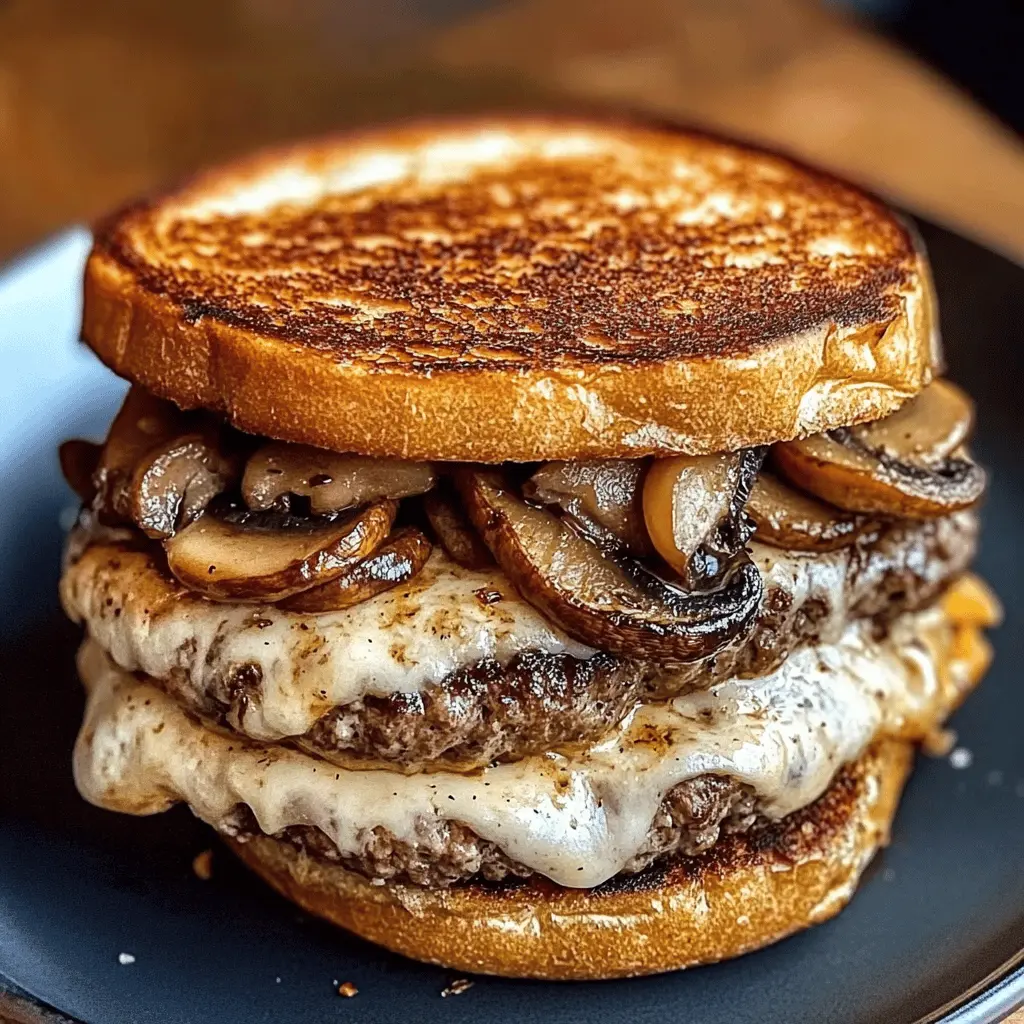 Savor the rich flavors of a Mushroom Swiss Patty Melt! This hearty sandwich showcases juicy beef patties, melted Swiss cheese, and sautéed mushrooms, all perfectly nestled between crispy toasted bread. Perfect for lunch or dinner, save this recipe for an easy, comforting meal that your family will love. Don't miss out on this delicious twist on the classic!