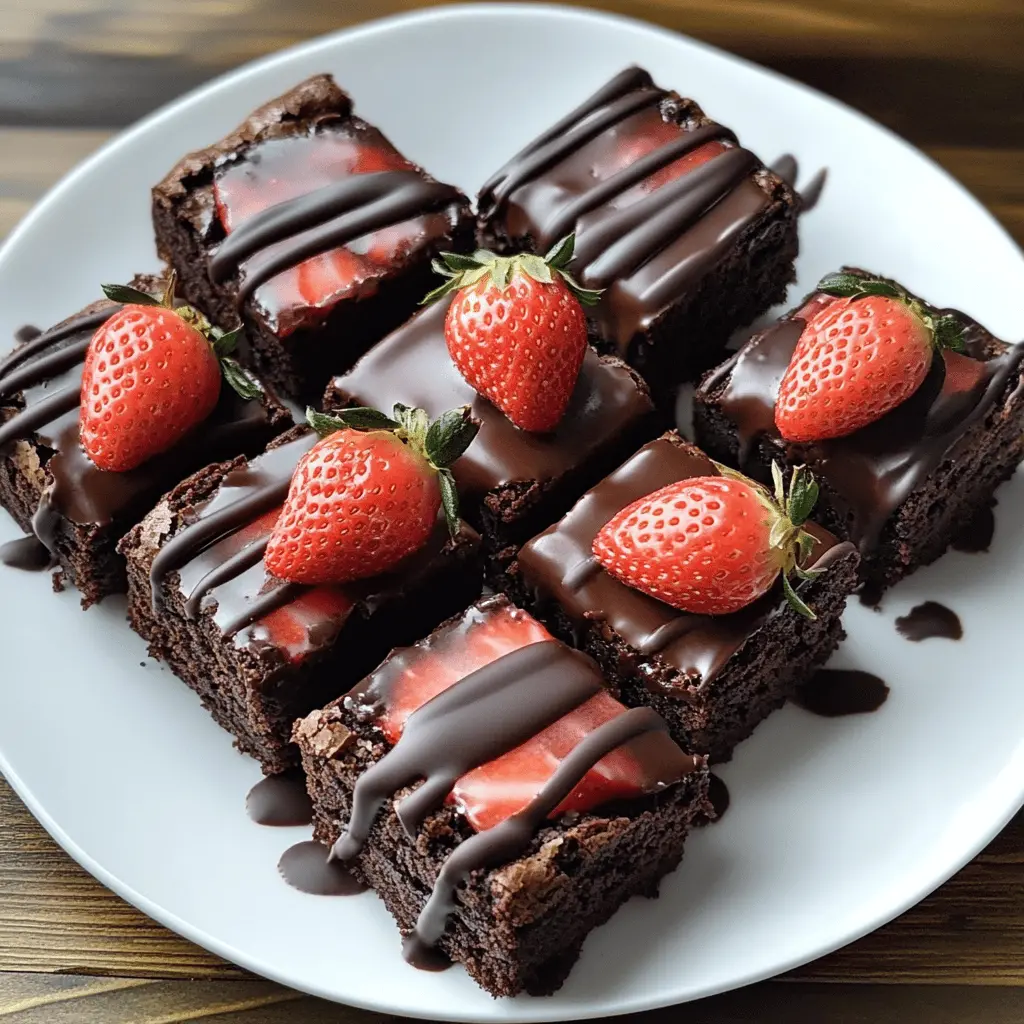 These Chocolate Covered Strawberry Brownies are the ultimate dessert treat! Rich, fudgy brownies topped with fresh strawberries and a smooth chocolate ganache make for a delightful combination. Perfect for date nights, parties, or just because. Save this recipe to impress your friends and family with a deliciously sweet twist on classic brownies!