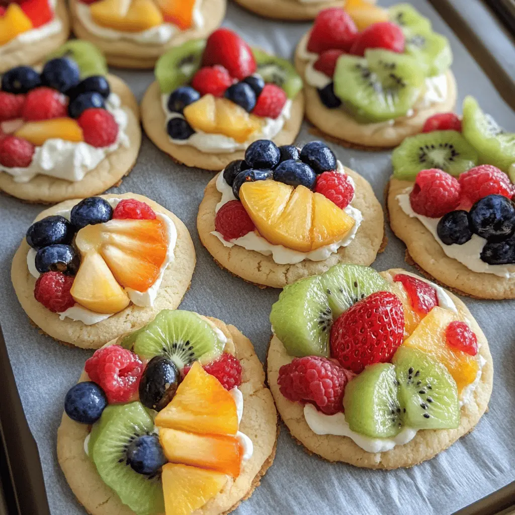 These delicious Fruit Pizza Cookies are the perfect blend of soft sugar cookies topped with colorful, fresh fruits and a creamy frosting! A delightful treat for any occasion, they're easy to make and are sure to impress your family and friends. Save this recipe for your next party or picnic and enjoy each vibrant bite!