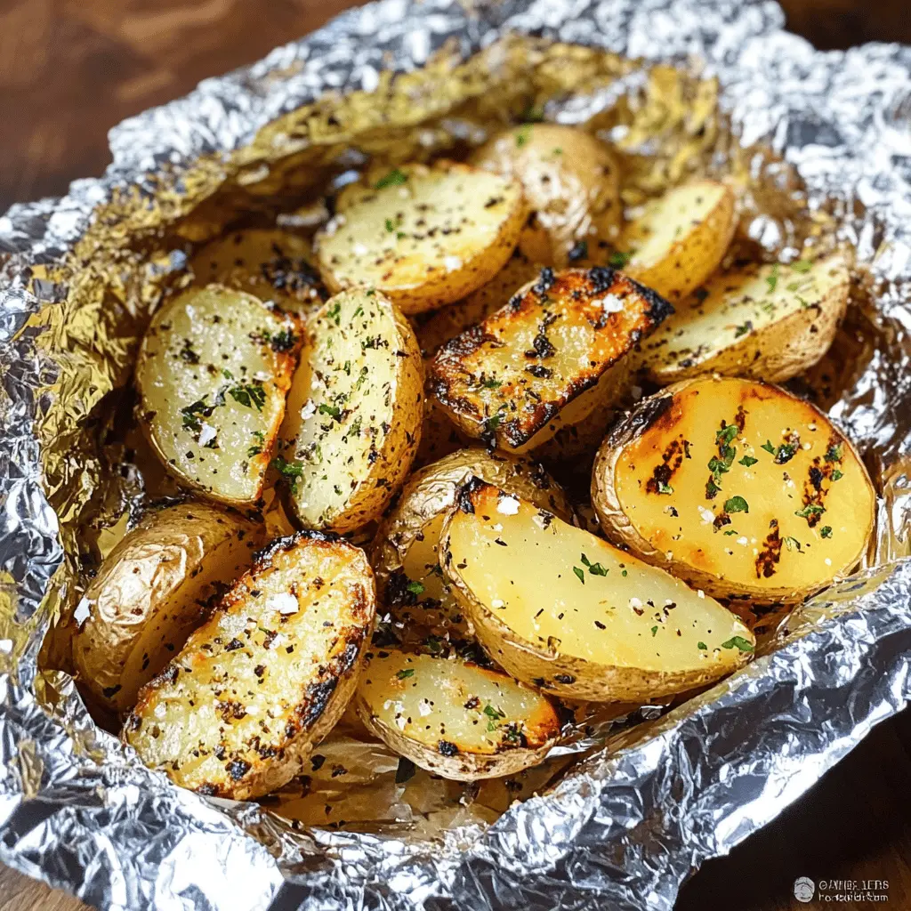 Transform your BBQ game with these Garlic Herb Grilled Potatoes in Foil! Packed with fresh herbs and a burst of garlic flavor, these tender, crispy potatoes are the perfect side dish for any grill gathering. Easy to make and cleanup is a breeze! Save this recipe for your next outdoor cookout or family dinner!