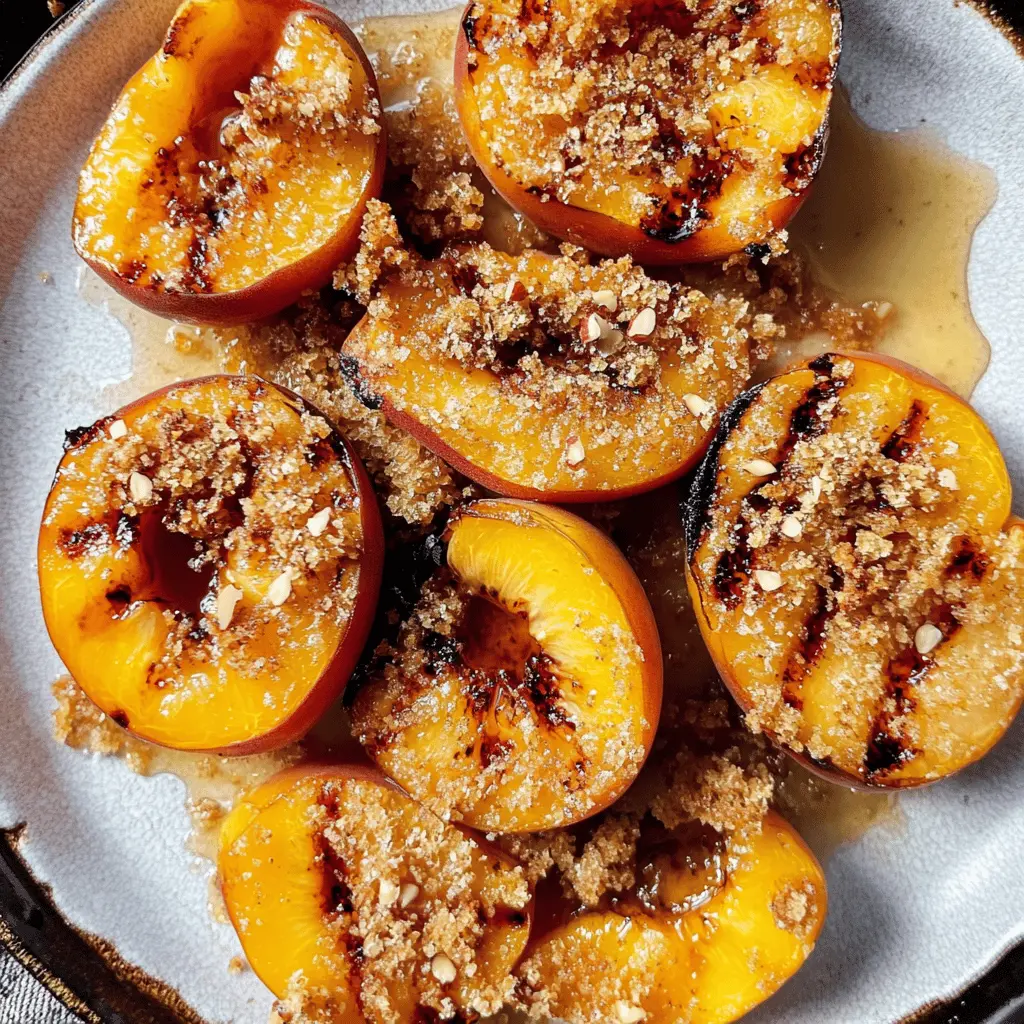 Sweet, juicy peaches meet the smoky charm of the grill in this delightful recipe! Topped with crunchy almond cookie crumbs, it's a perfect treat for summer gatherings or cozy evenings. Ideal for serving at barbecues or as a unique dessert option. Save this pin to whip up a delicious twist on classic grilled fruit!