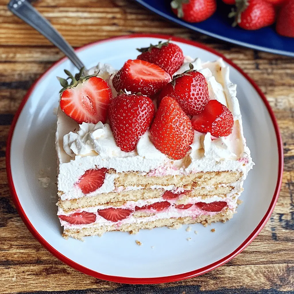 Cool down with a delightful no-bake Strawberry Icebox Cake! Perfect for warm days, this layered dessert features fresh strawberries, whipped cream, and graham crackers for a sweet and creamy treat that's easy to make. Ideal for picnics or summer parties, save this recipe to whip up a refreshing dessert your friends and family will love!