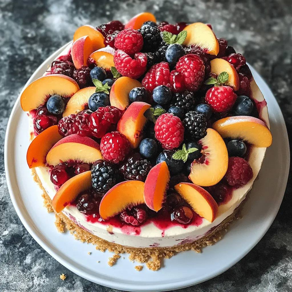 Creamy and refreshing, this Summer Berry and Peach Cheesecake is perfect for warm days! Featuring a luscious filling made with tangy cream cheese, sweet peaches, and juicy berries, it's a delightful treat for any gathering. Impress your friends with this no-bake dessert that's as beautiful as it is delicious. Save this recipe for your next summer celebration!