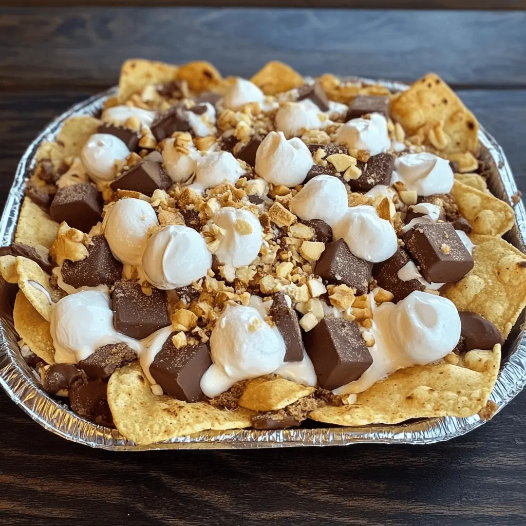 Treat yourself to a fun twist on a classic favorite with these Original S'mores Nachos! Made with crispy tortilla chips, melted chocolate, gooey marshmallows, and drizzled with creamy peanut butter, this dessert is perfect for sharing at parties or cozy nights in. Save this pin to whip up this deliciously sweet treat anytime you need a quick dessert fix!