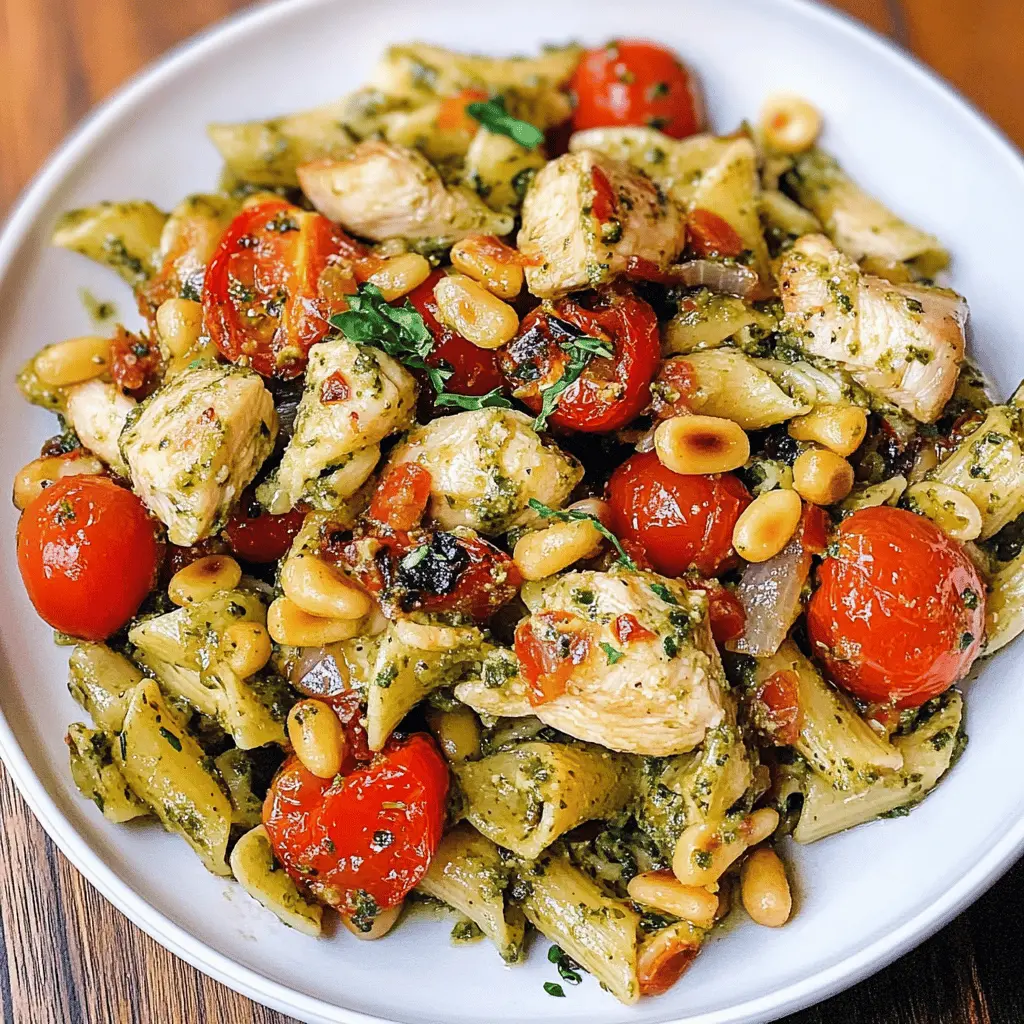 Easy Chicken Pesto Pasta with Tomatoes and Pine Nuts