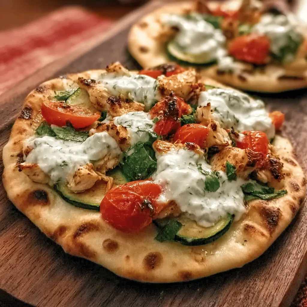 Easy Tzatziki Chicken Veggie Naan Pizza