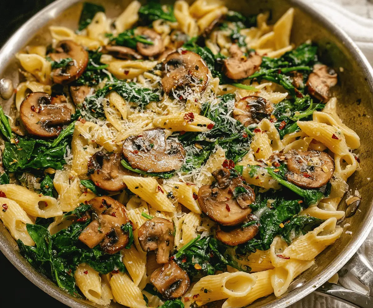 Easy Parmesan Spinach Mushroom Pasta Skillet