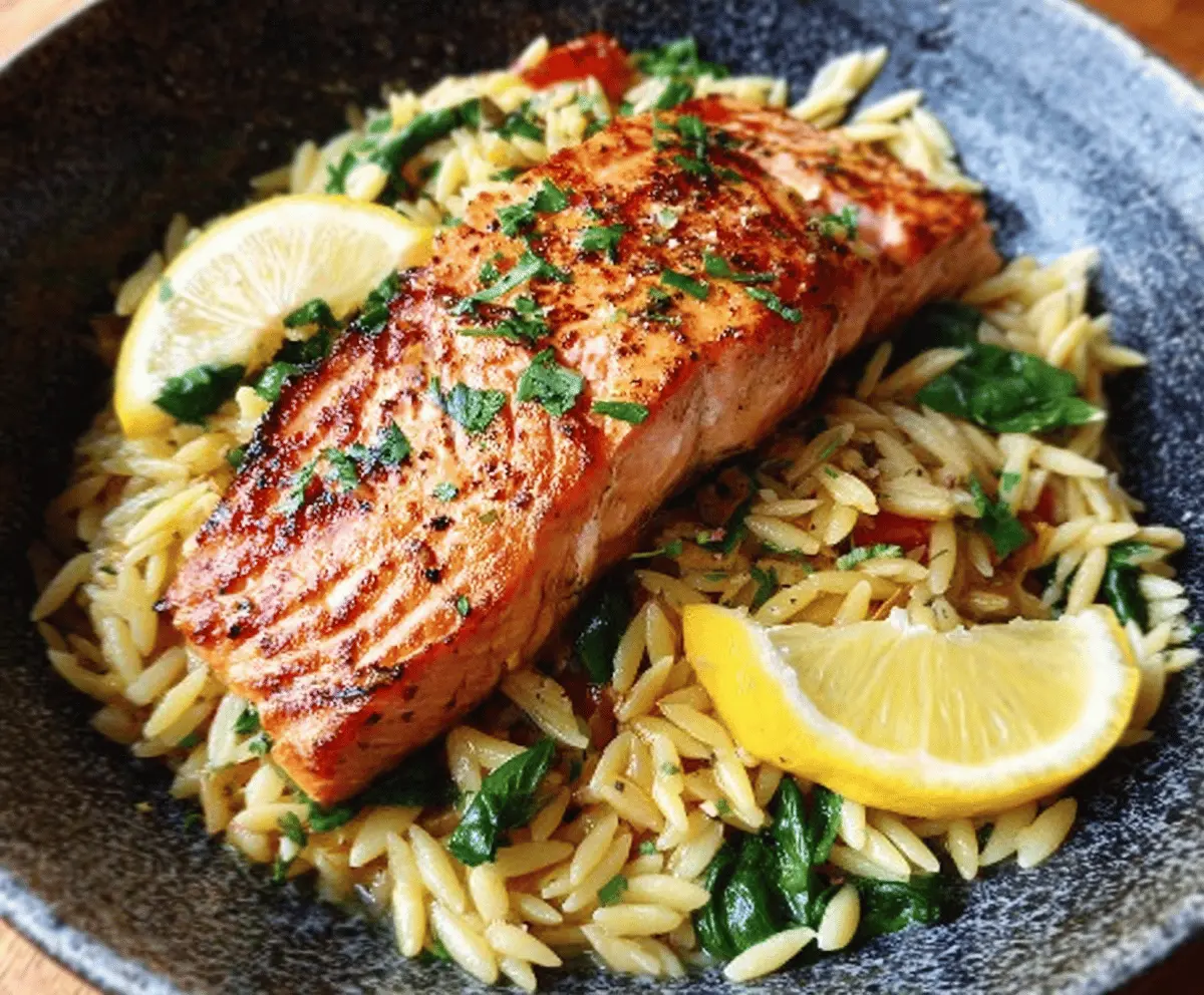 One Skillet Salmon with Lemon Orzo – Easy Healthy Dinner