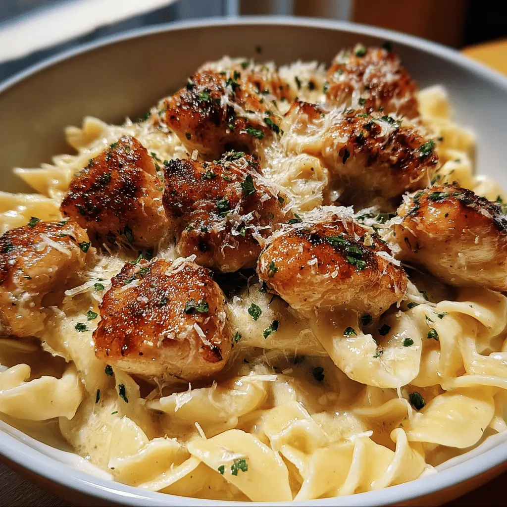 Garlic Butter Chicken Bites with Creamy Parmesan Pasta