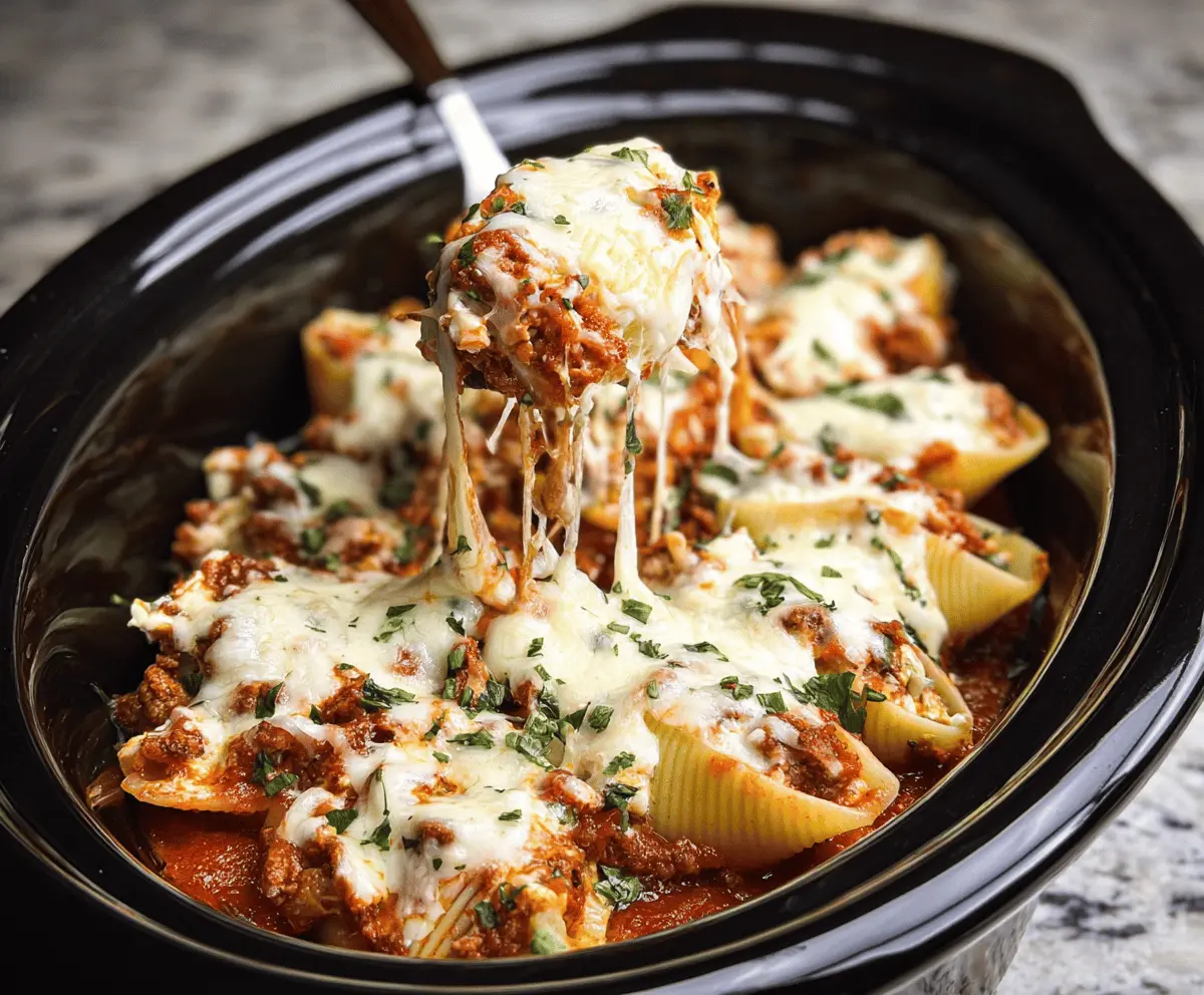 Easy Slow Cooker Stuffed Shells with Meat Sauce