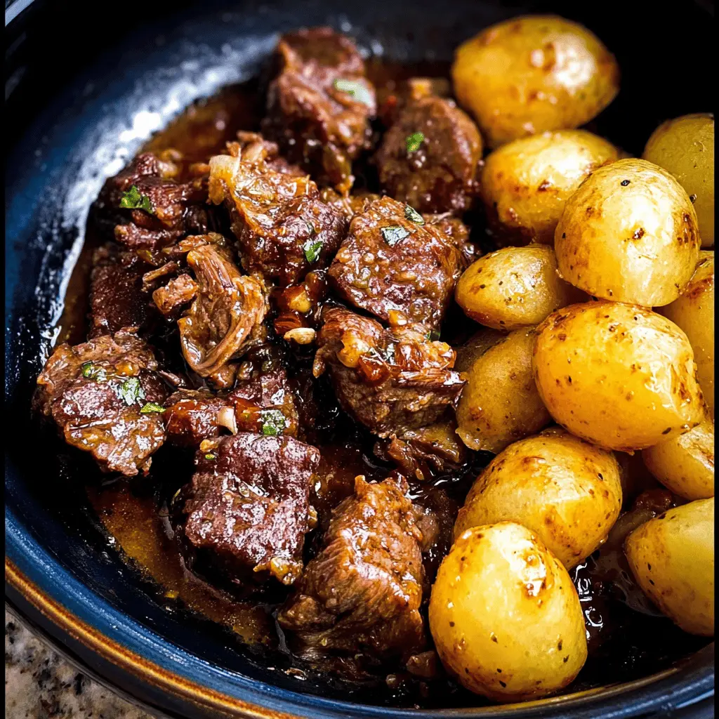 Slow Cooker Garlic Butter Beef Bites with Potatoes