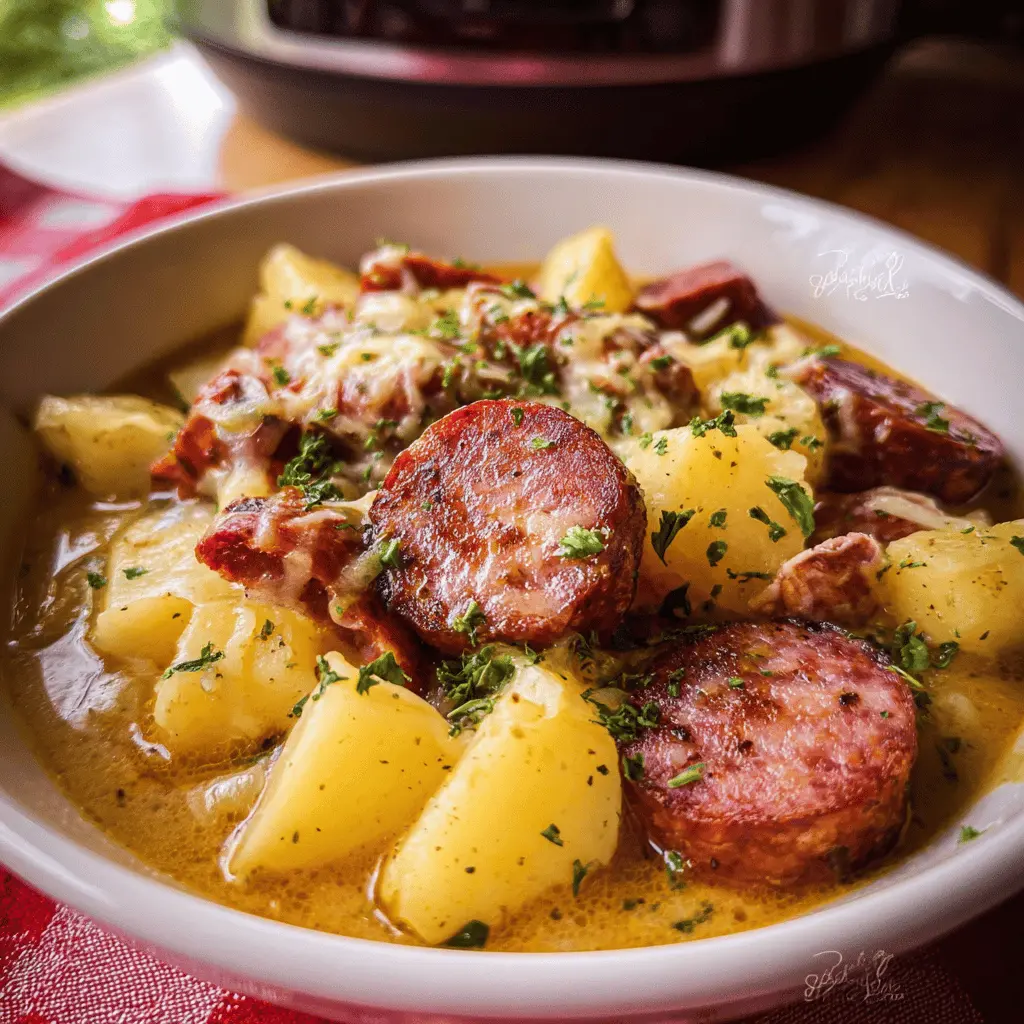 Easy Crockpot Cheesy Kielbasa Dinner Recipe