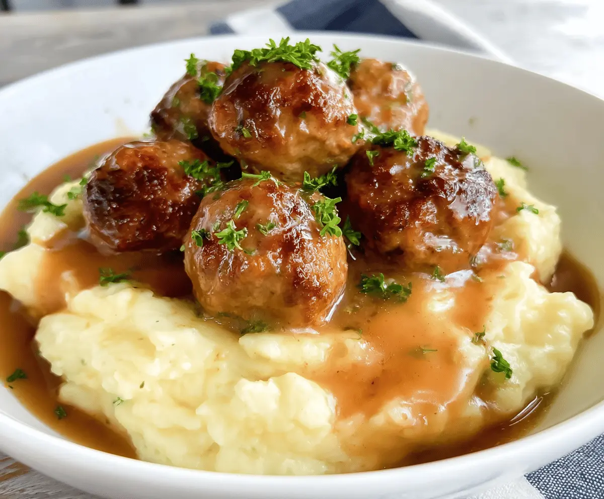 Classic Salisbury Meatballs with Creamy Mashed Potatoes