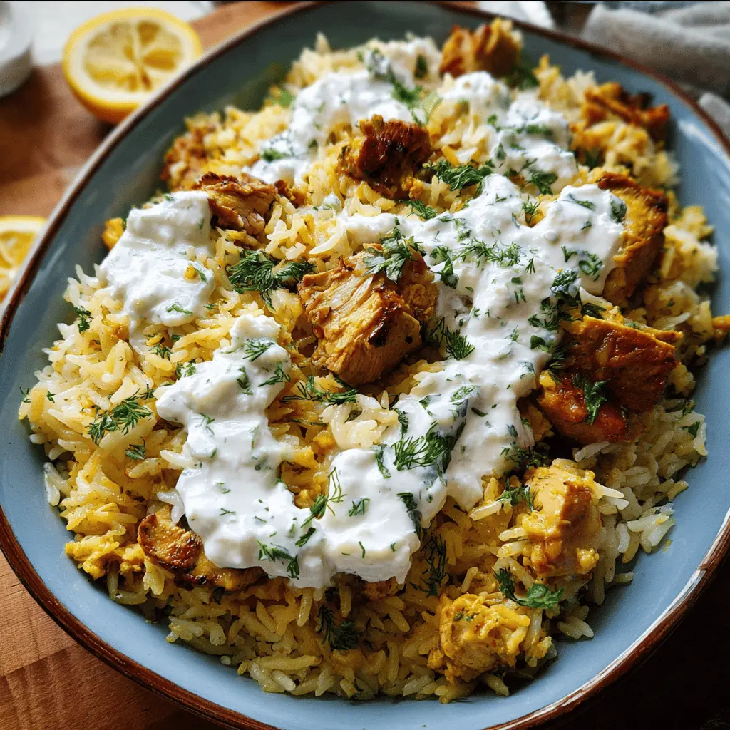 Easy Dump and Bake Chicken with Tzatziki Rice