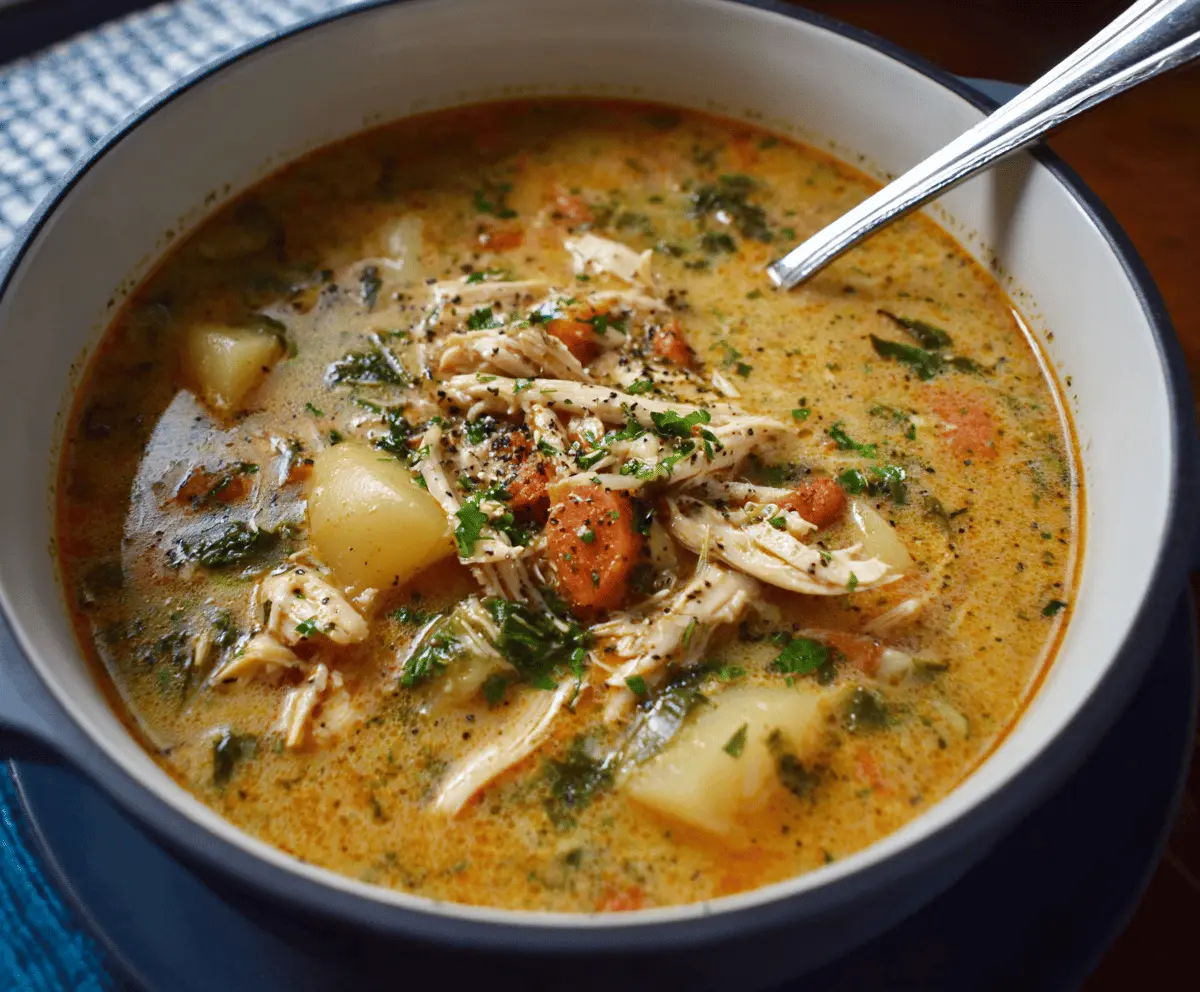 Creamy Marry Me Chicken Soup with tender chicken, fresh herbs, and savory broth in a bowl