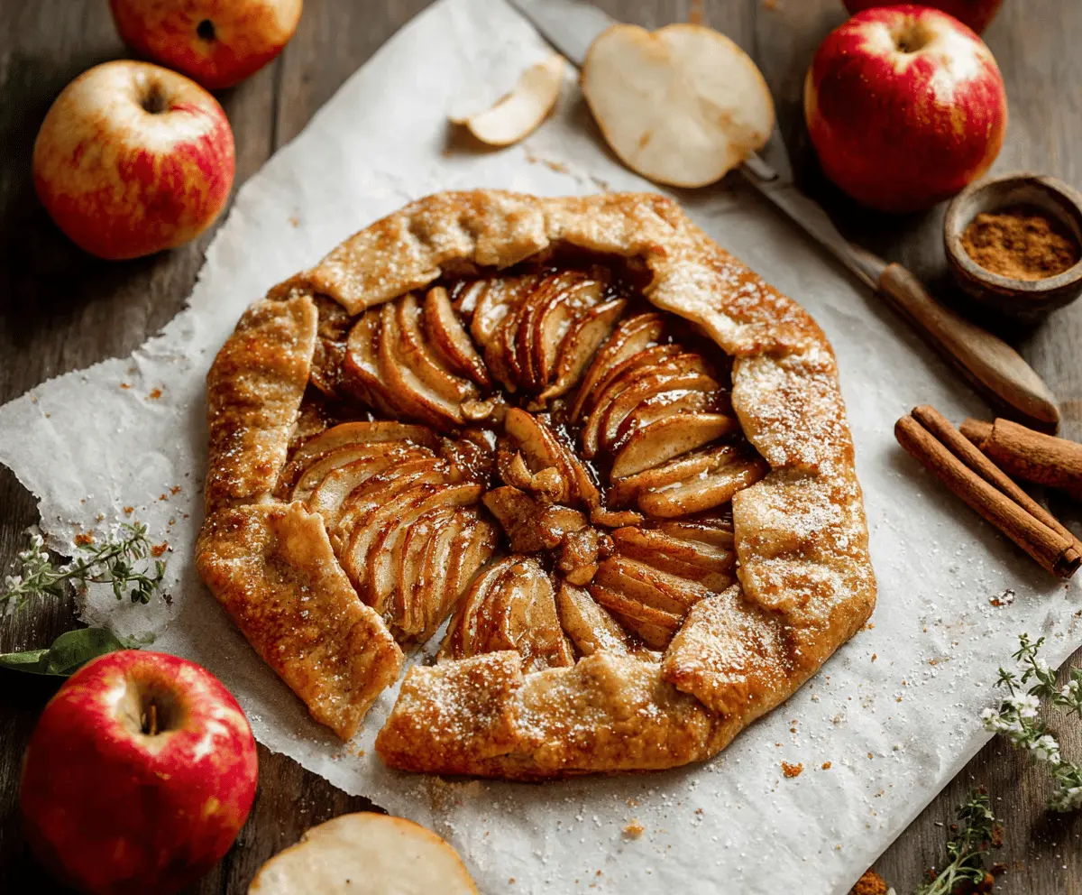 Delicious homemade apple galette with flaky crust and caramelized apple slices