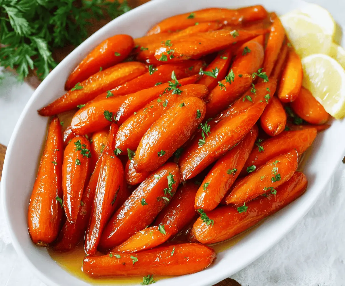 Sweet and tender carrots glazed with rich brown sugar, garnished with fresh herbs for a flavorful side dish.
