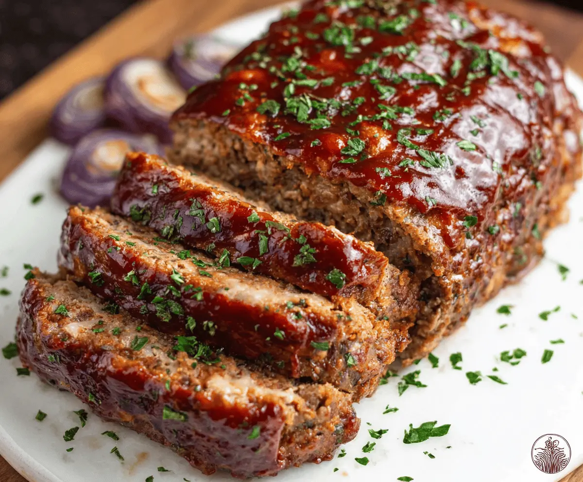 Delicious homemade chipotle meatloaf garnished with fresh herbs and served on a rustic plate, perfect for a flavorful and hearty meal
