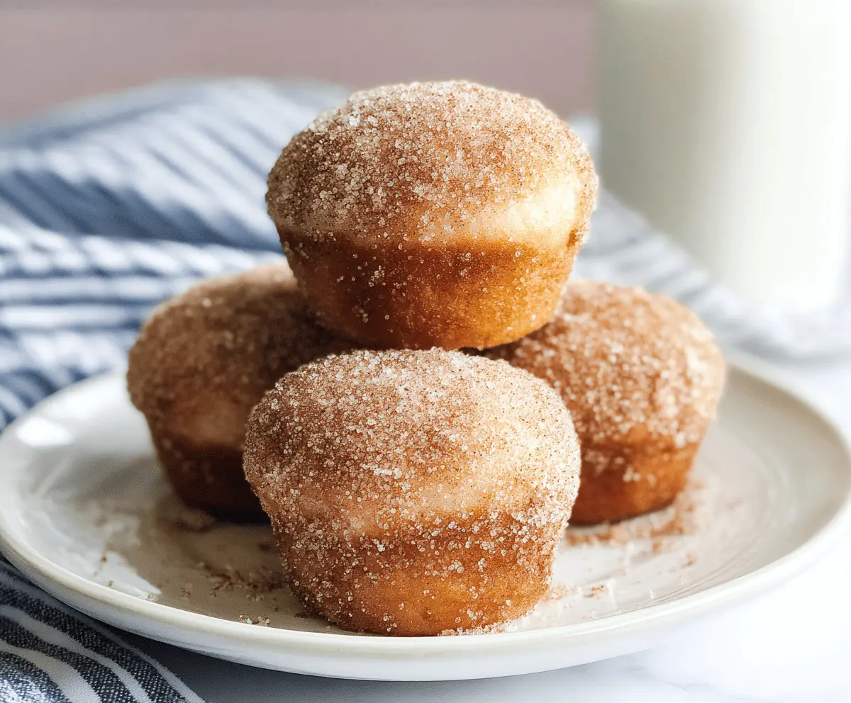 Delicious cinnamon sugar donut muffins with a golden-brown crust and sweet glaze, perfect for breakfast or snacks.