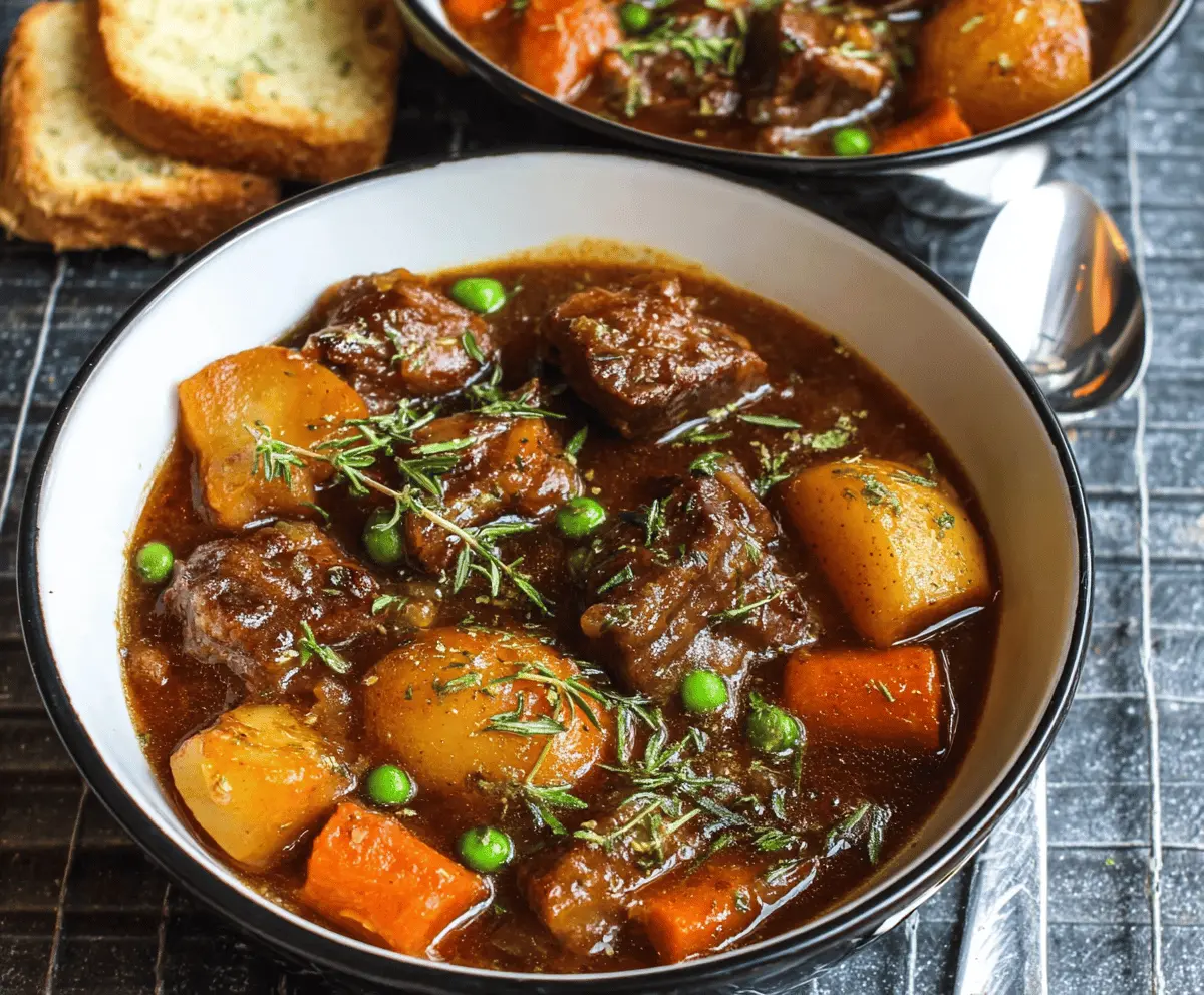 Delicious homemade Instant Pot beef stew with tender beef chunks, vegetables, and rich broth served in a bowl.