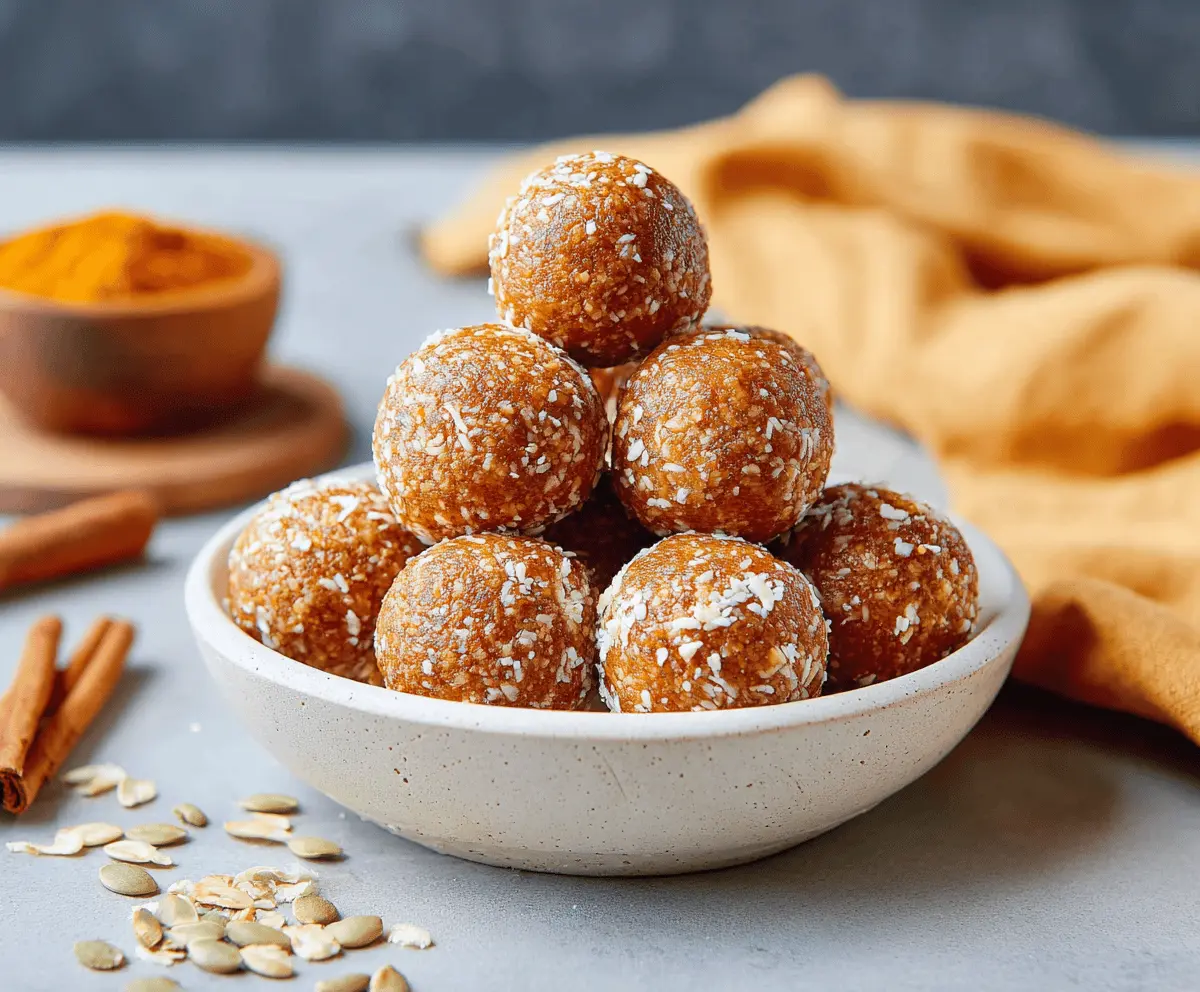 Keto cottage cheese pumpkin spice energy balls on a white plate with autumn spices, perfect for a healthy snack