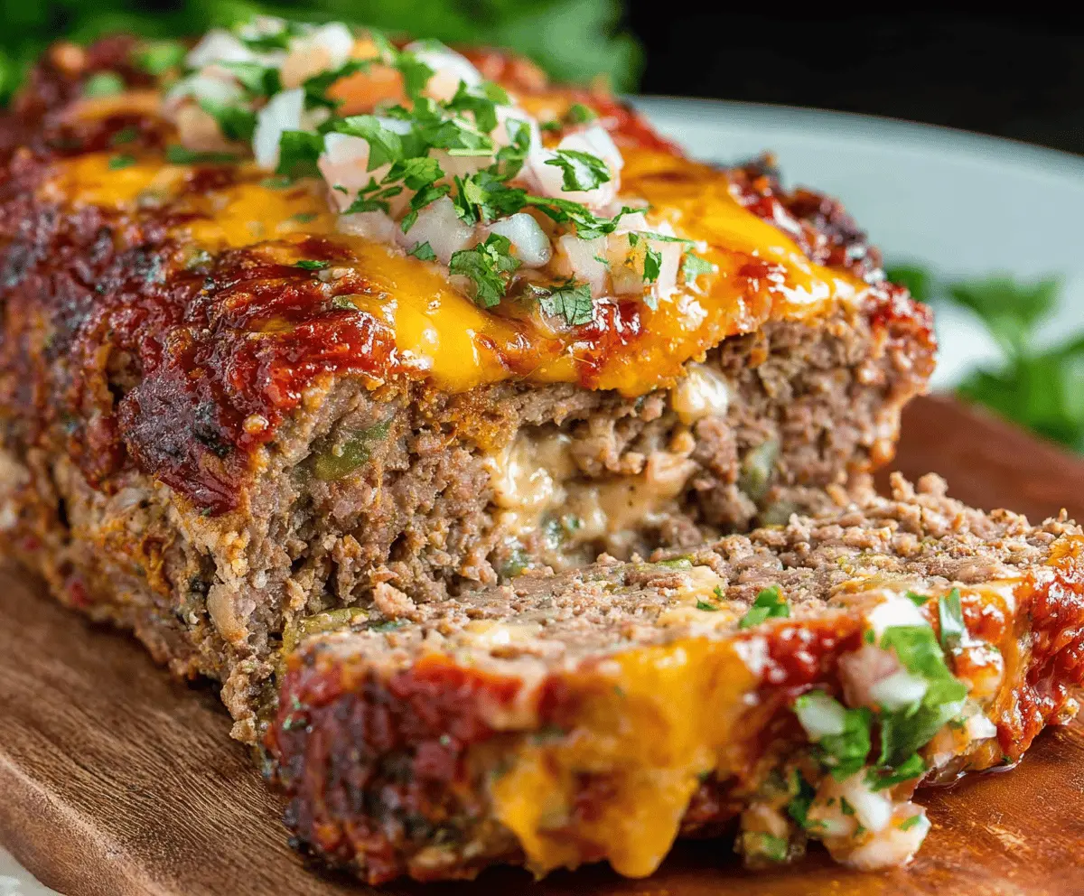 Delicious Mexican Meatloaf garnished with fresh herbs and served with sides, showcasing a flavorful and hearty homemade dish