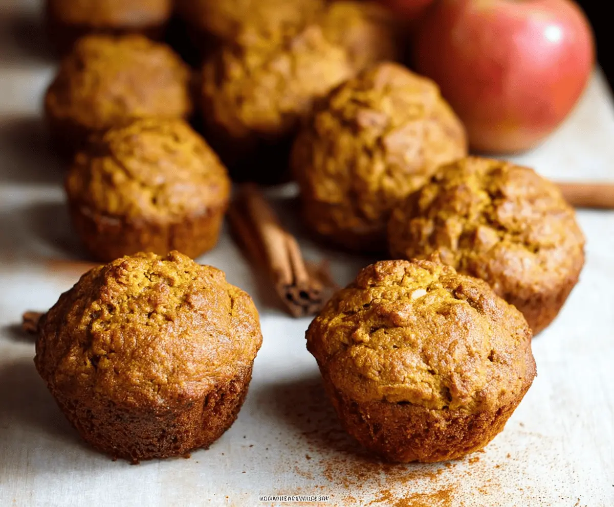 Delicious homemade pumpkin apple cinnamon muffins with a golden-brown top, perfect for fall breakfast or snack.