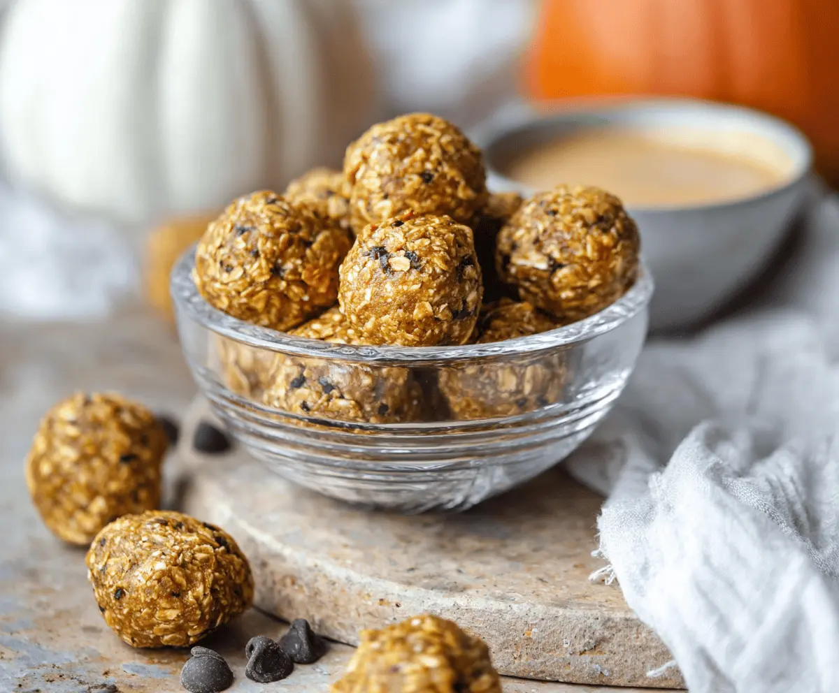 Healthy Pumpkin Banana Protein Balls on a white plate, featuring vibrant orange pumpkin and ripe banana with visible protein powder, perfect for a nutritious snack or energy bite.