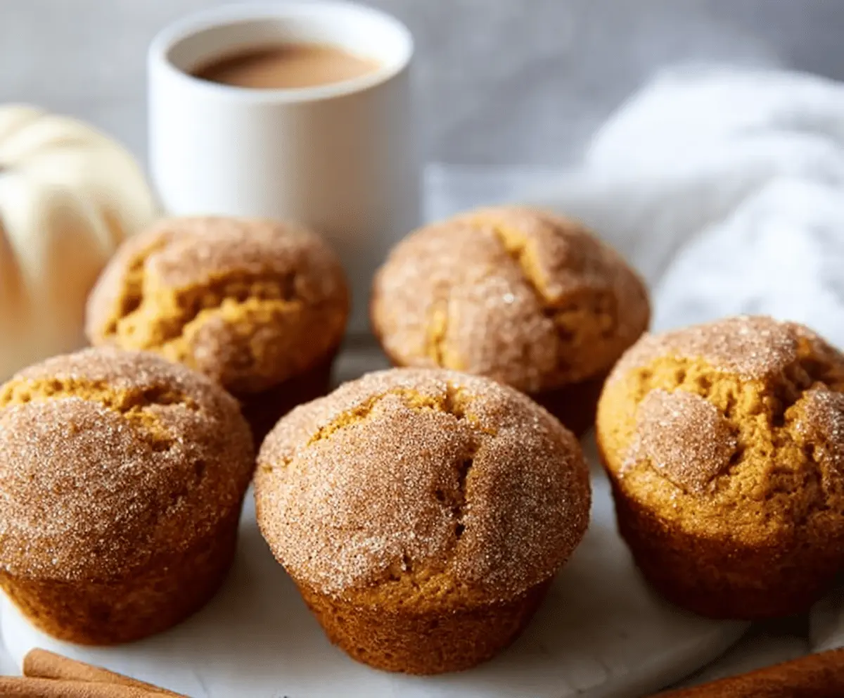 Delicious homemade Pumpkin Snickerdoodle Muffins topped with cinnamon sugar, perfect for fall baking and breakfast treats.