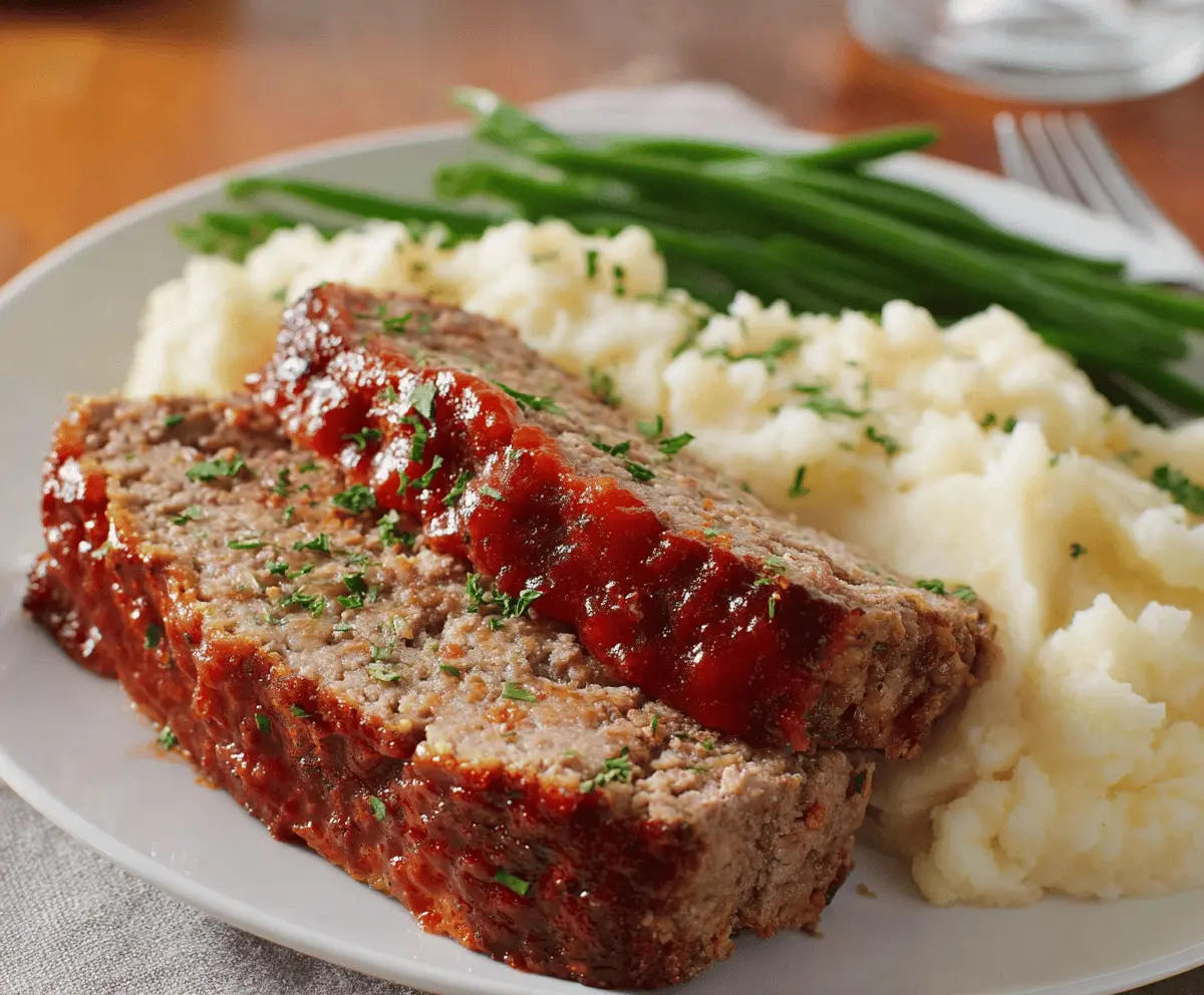 Delicious homemade ranch meatloaf garnished with fresh herbs on a rustic plate, ready to serve