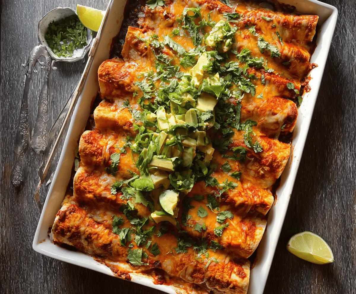 Delicious sweet potato and black bean enchiladas topped with melted cheese and fresh cilantro, served on a plate