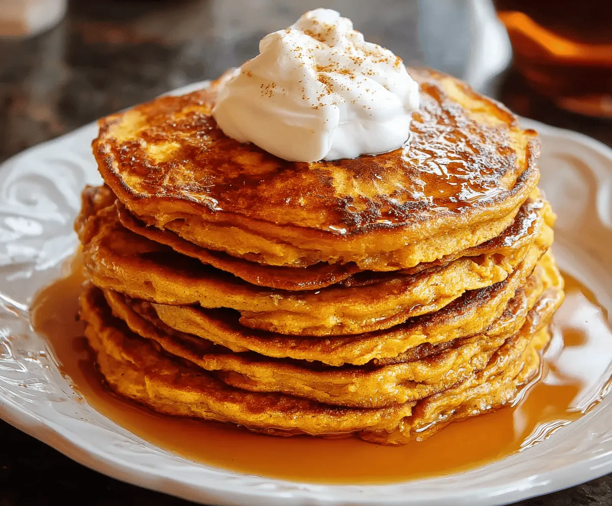 Delicious golden sweet potato pancakes stacked with syrup and fresh fruit on a plate, perfect for breakfast or brunch.