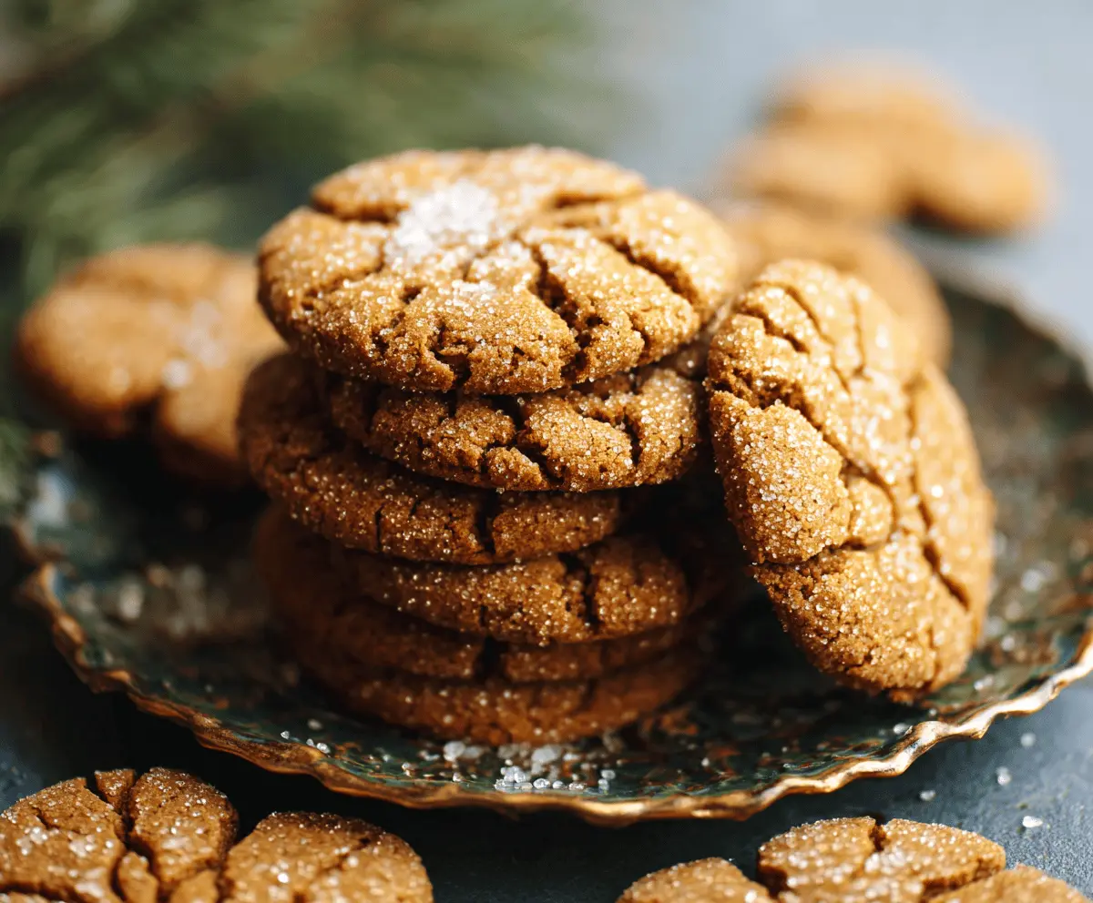 Golden brown brown butter gingerbread cookies fresh out of the oven, decorated with sugar crystals.