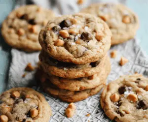 Delicious homemade butterscotch chocolate chip cookies on a baking tray, perfect for dessert lovers.
