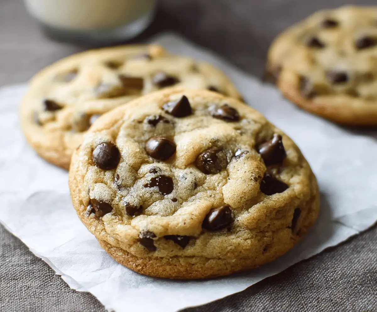 Homemade chocolate chip cookies fresh out of the oven with gooey chocolate chips.