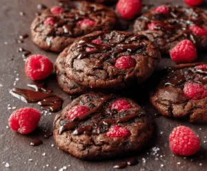 Delicious chocolate raspberry cookies with rich cocoa and fresh raspberry details.