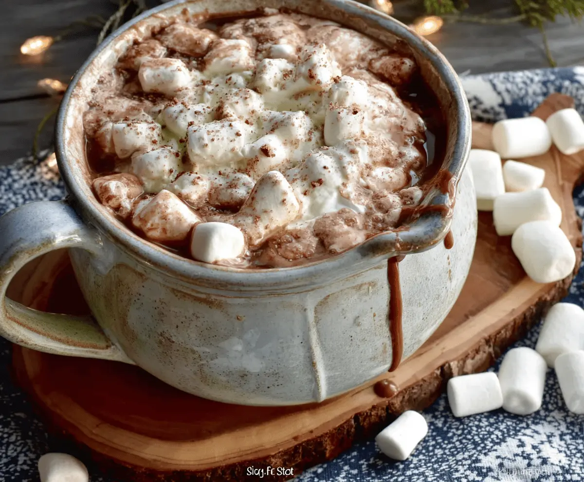 Delicious Christmas Eve Crockpot Hot Chocolate with whipped cream and sprinkles in a festive setting