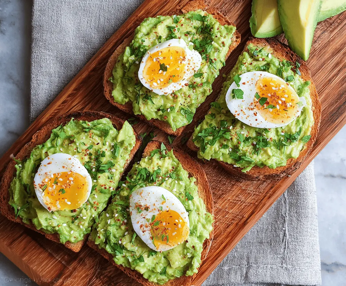 Delicious classic avocado toast topped with ripe avocado slices on toasted bread, perfect for a healthy breakfast.