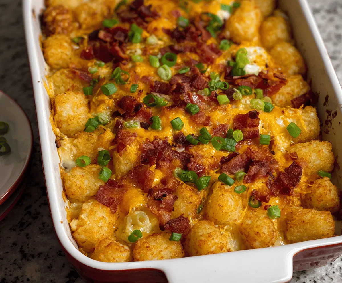 Delicious Crack Breakfast Casserole with crispy Tater Tot crust and melted cheese, perfect for brunch.