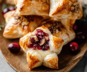 Cranberry Brie Puff Pastry Stars served as a festive appetizer with melted cheese and cranberry filling.