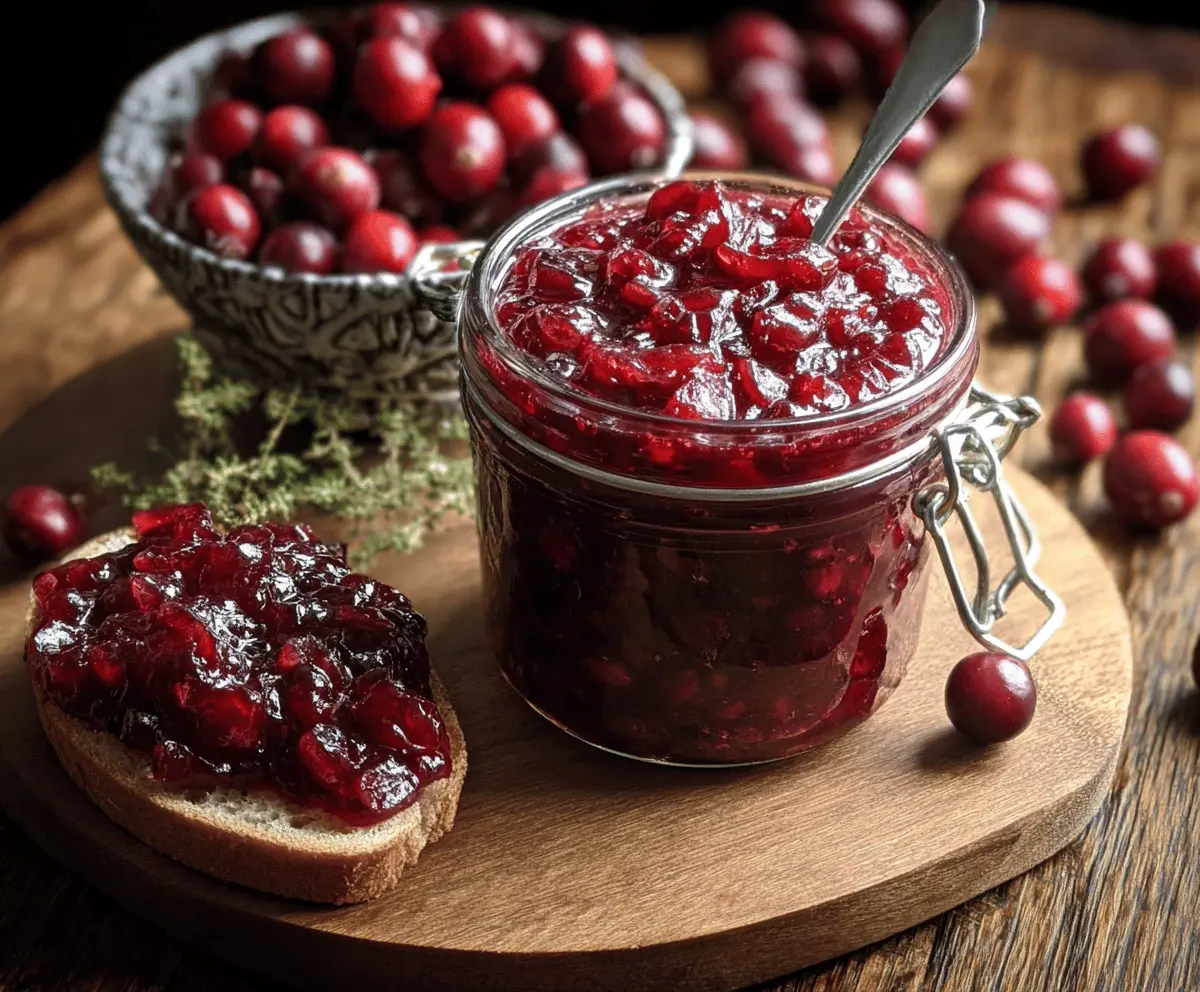 Vibrant homemade cranberry chutney served in a bowl, perfect for holiday meals.