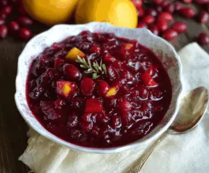 Vibrant cranberry mango sauce in a glass bowl for festive dishes
