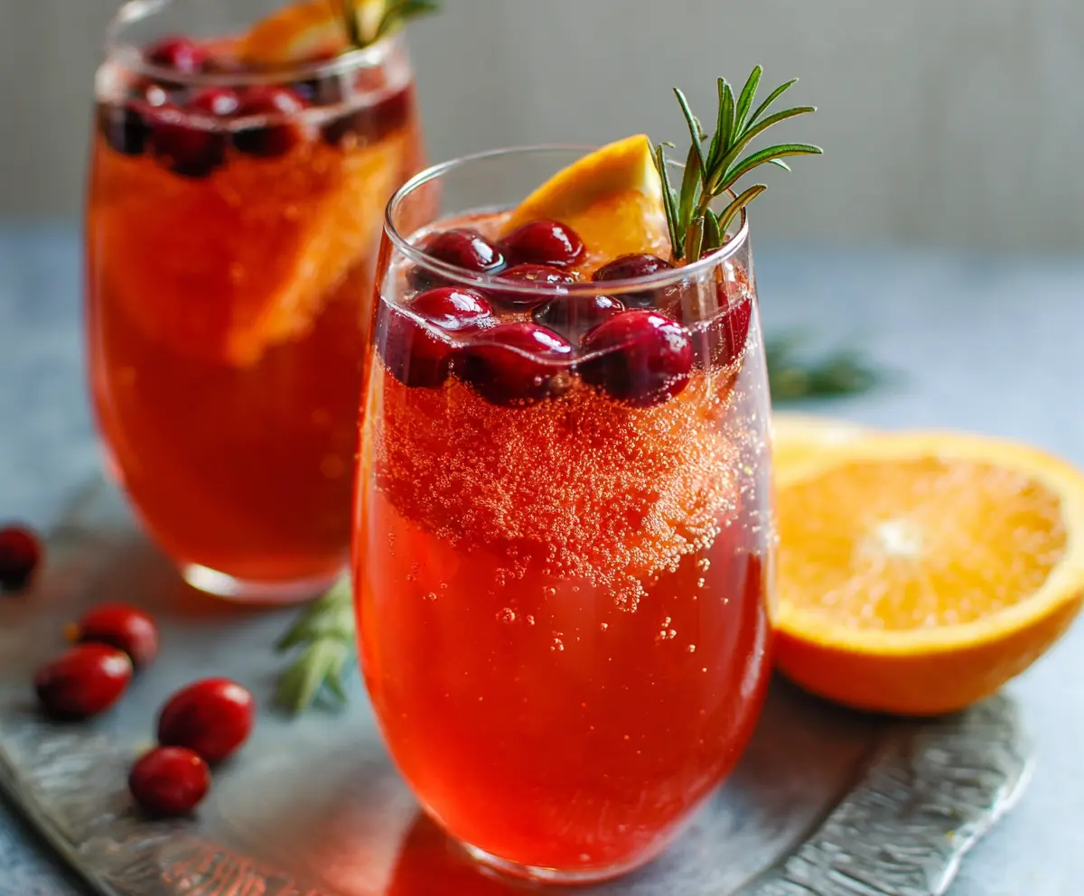 Festive Cranberry Orange Prosecco Cocktail with fresh cranberries and orange slices