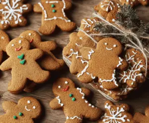 Delicious homemade gingerbread biscuits decorated with festive icing and spices