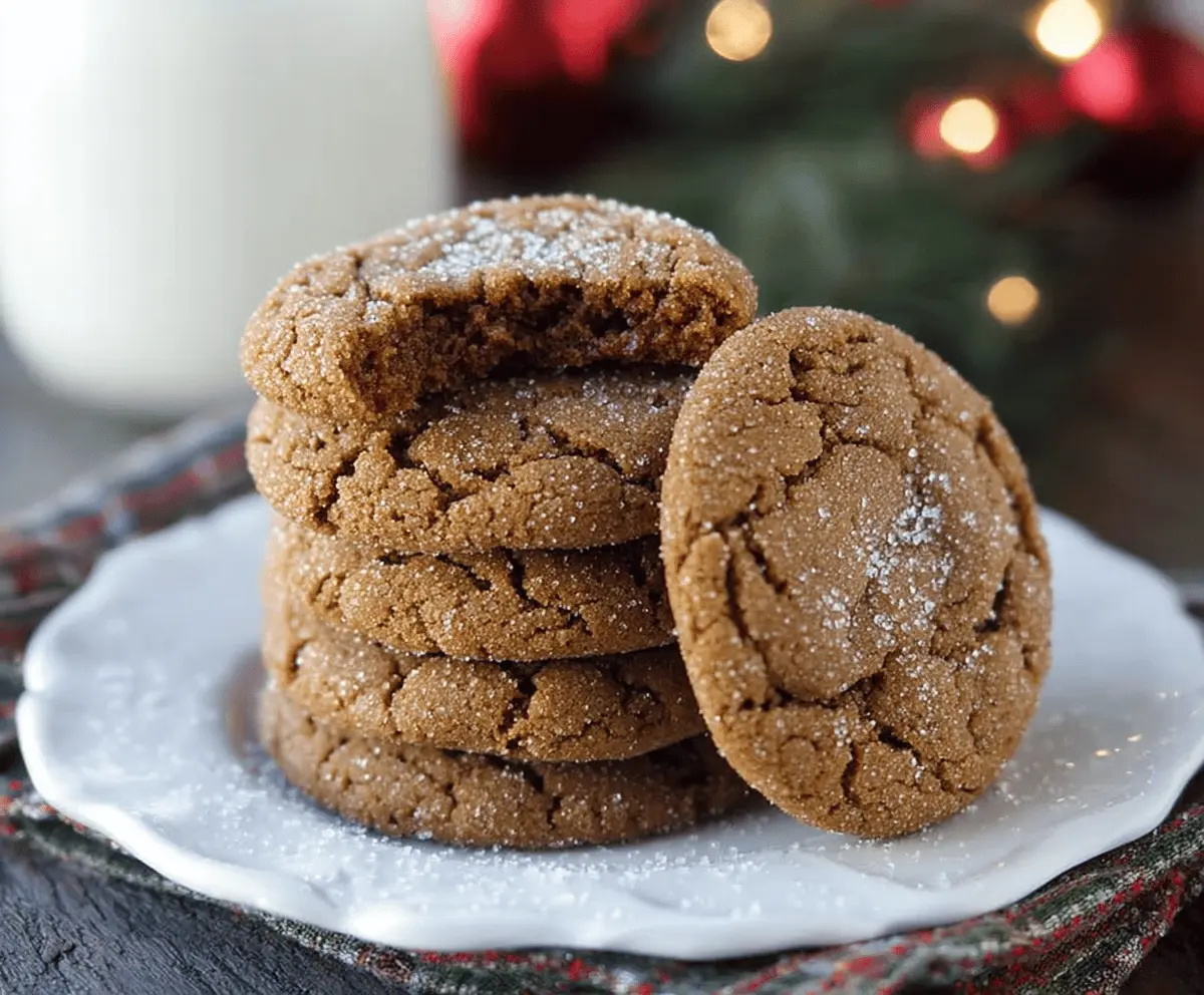Delicious homemade gingerbread molasses cookies on a festive plate, perfect for holiday treats.