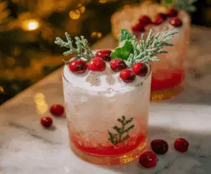 Merry Mistletoe Cocktail in a festive glass with mistletoe garnish, perfect for holiday celebrations