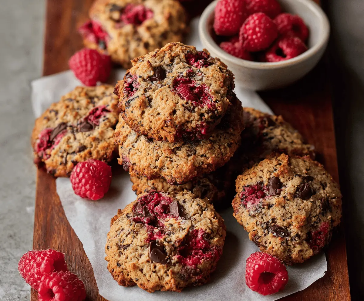 Delicious paleo raspberry cookies with a golden-brown surface and fresh raspberry filling.