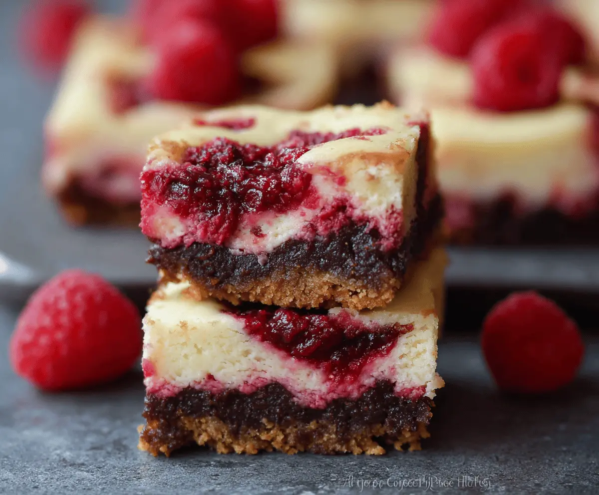 Delicious raspberry cheesecake bars with a creamy filling and fresh raspberry topping.