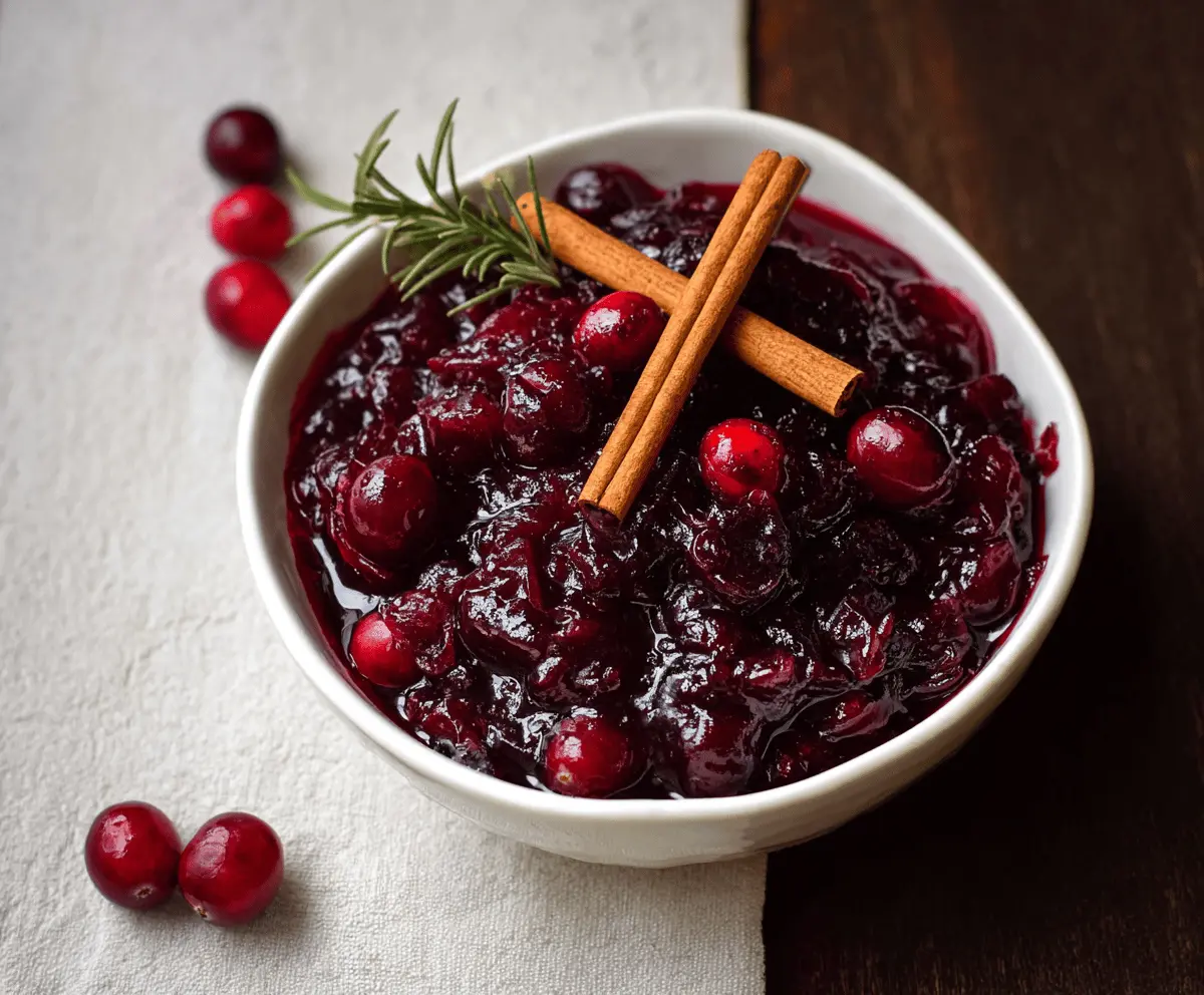 Delicious homemade spiced cranberry sauce with cinnamon and orange zest, perfect for holiday meals.