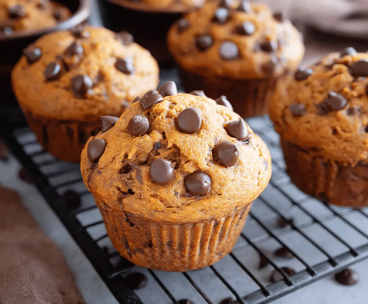 Delicious homemade sweet potato chocolate chip muffins fresh out of the oven.